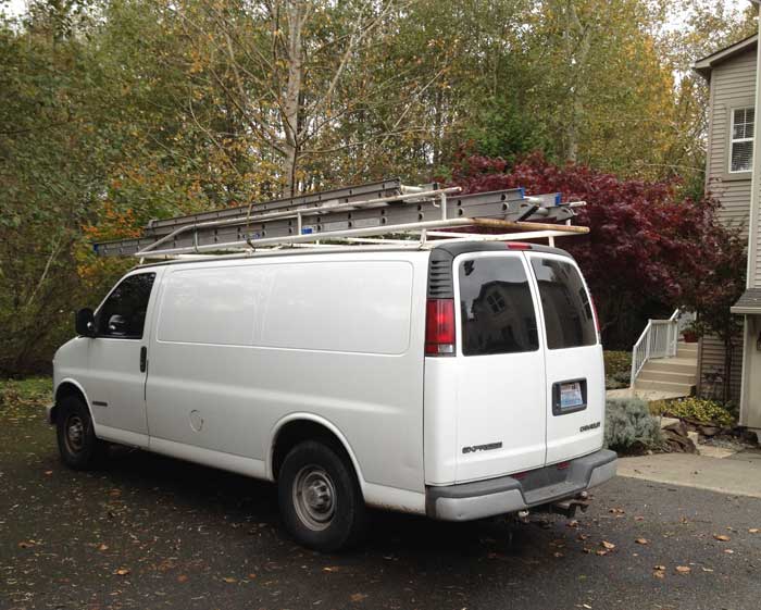 photo of service truck on job site installing blinds for an A Fine Design customer