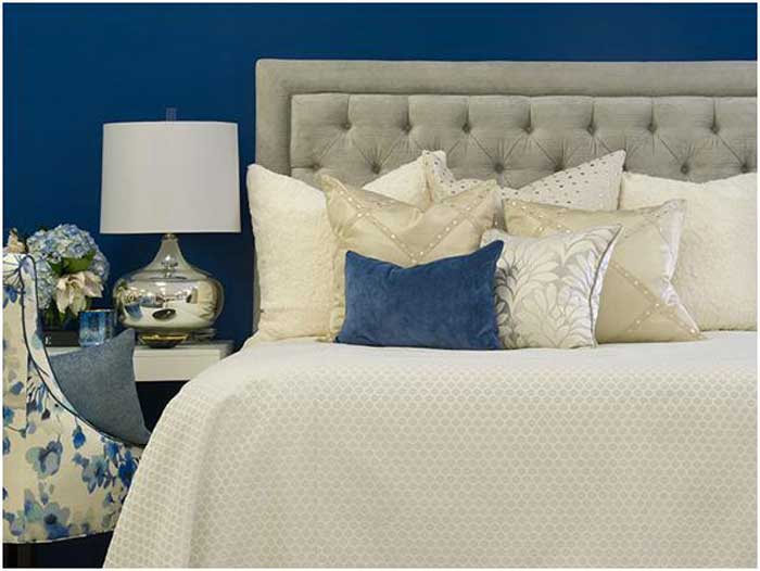 photo of custom headboard and bedding courtesy Fabricut