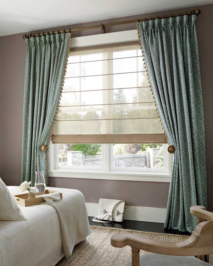 photo courtesy of shear roman shades and goblet pleat drapes courtesy Hunter Douglas  Design Studio(tm)